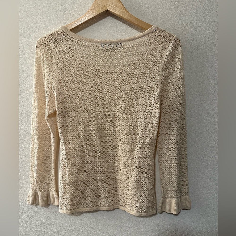 Peruvian connection 100% Pima cotton cream crochet knit sweater size small boho - Picture 3 of 7